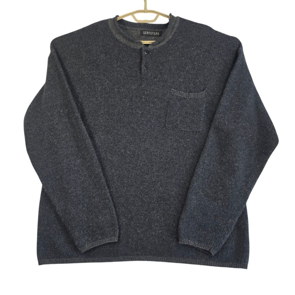 Vintage Structure Mens Wool Blend Sweater Large Gray 90s Lambswool Rabbit Hair
